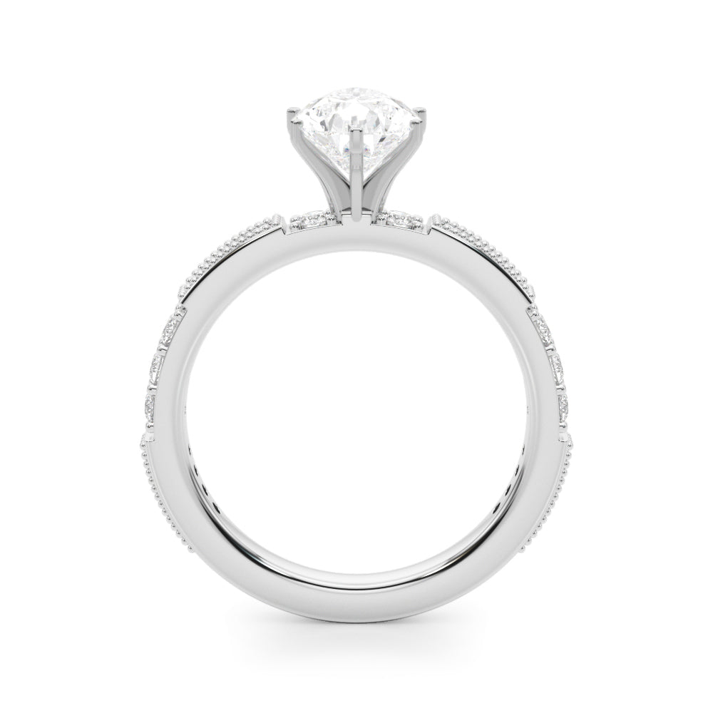 Silver Pear Solitaire with Pavé Band and Four-Prong Setting