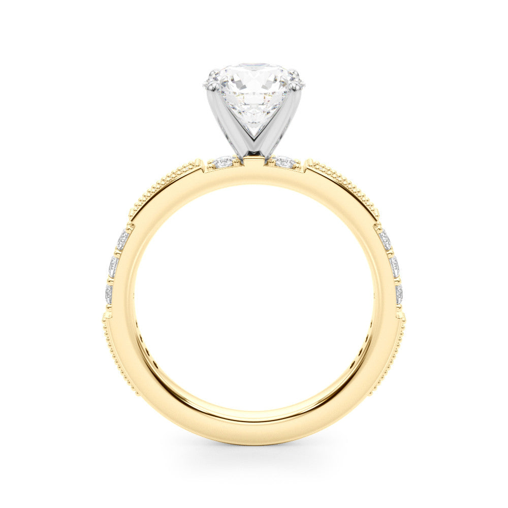 Yellow gold Heart Solitaire with Pavé Band and Four-Prong Setting