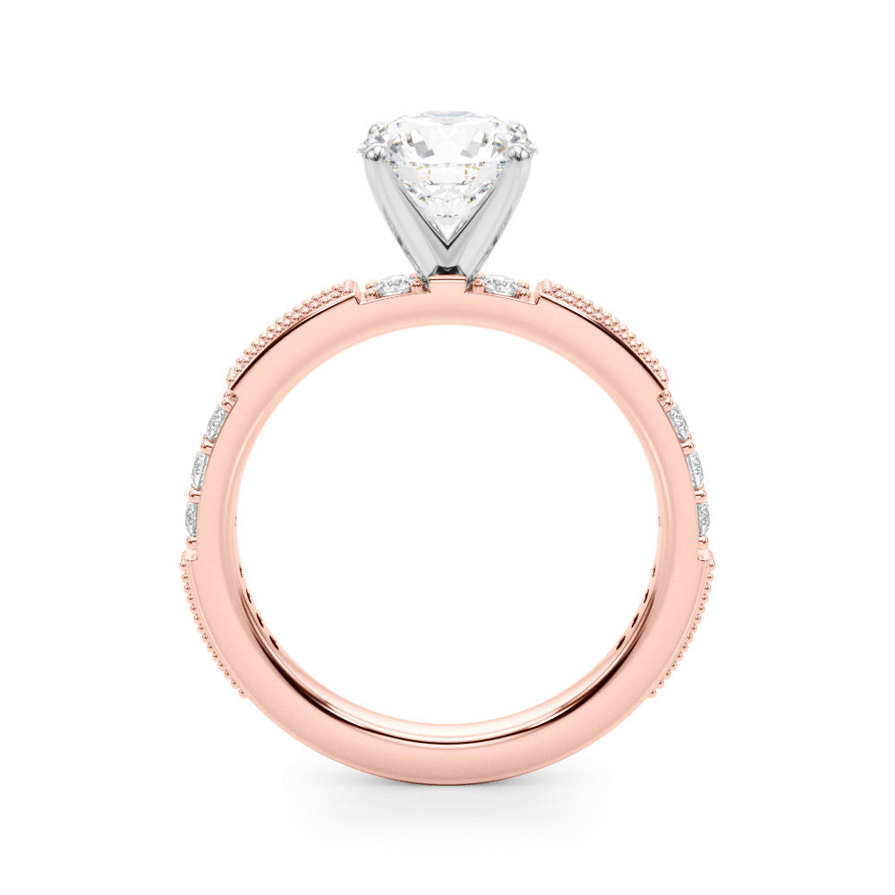 Rose gold Heart Solitaire with Pavé Band and Four-Prong Setting