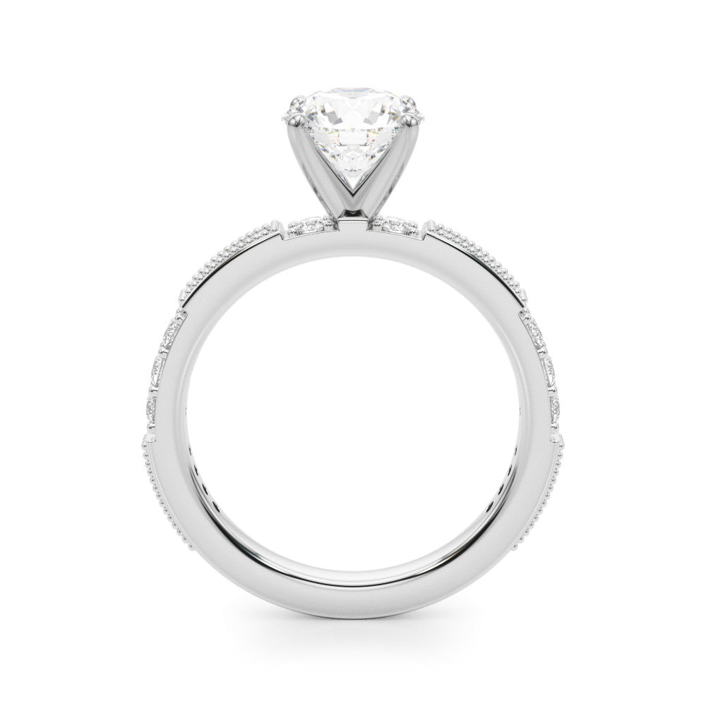 Platinum Heart Solitaire with Pavé Band and Four-Prong Setting