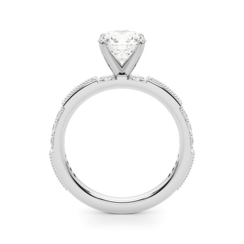 White gold Heart Solitaire with Pavé Band and Four-Prong Setting