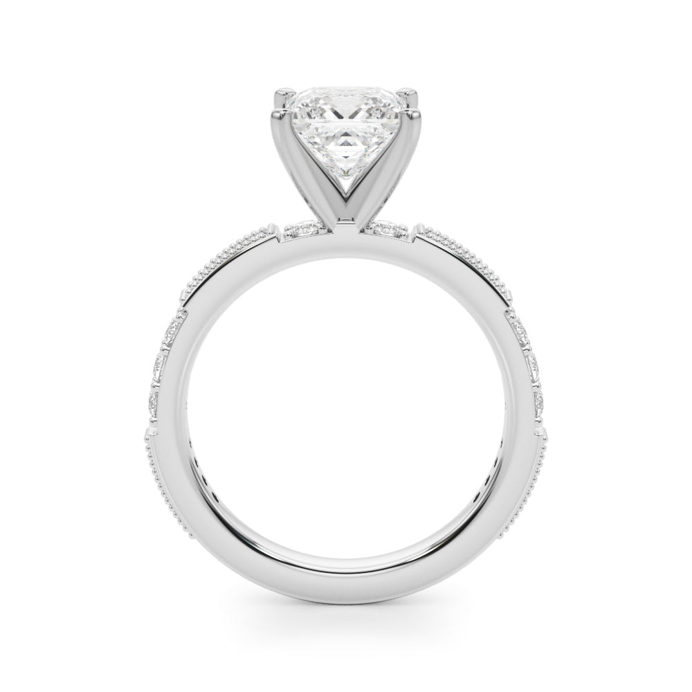 Silver Princess Solitaire with Pavé Band and Four-Prong Setting