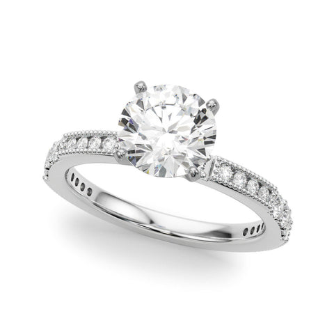 White gold Heart Solitaire with Pavé Band and Four-Prong Setting