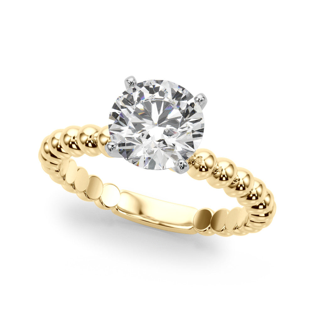 Yellow gold Round Solitaire Beaded Band Prong Setting Ring