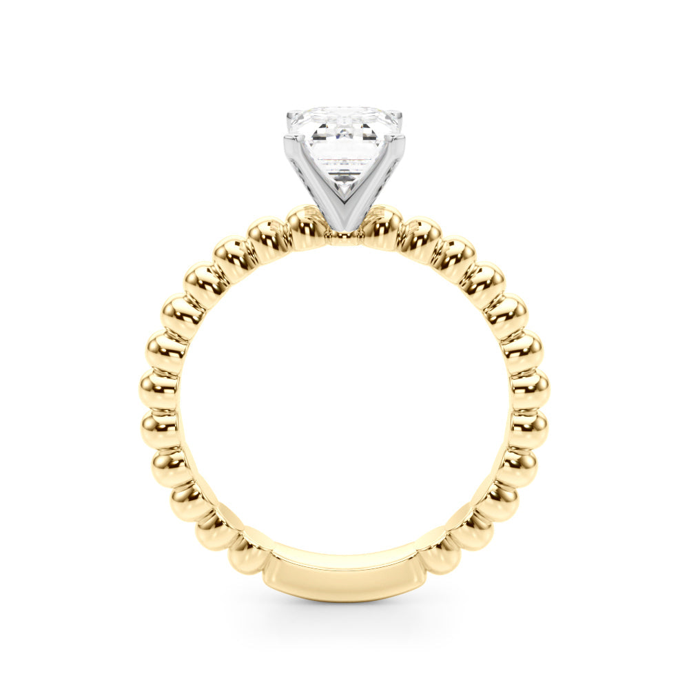 Yellow gold Radiant Solitaire Beaded Band Prong Setting Ring