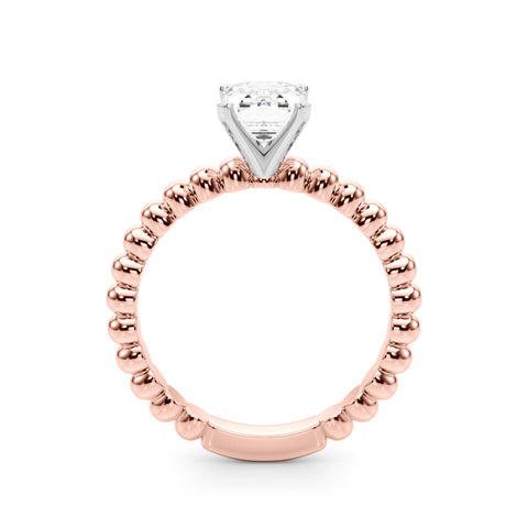 Rose gold Emerald Solitaire Beaded Band Prong Setting Ring