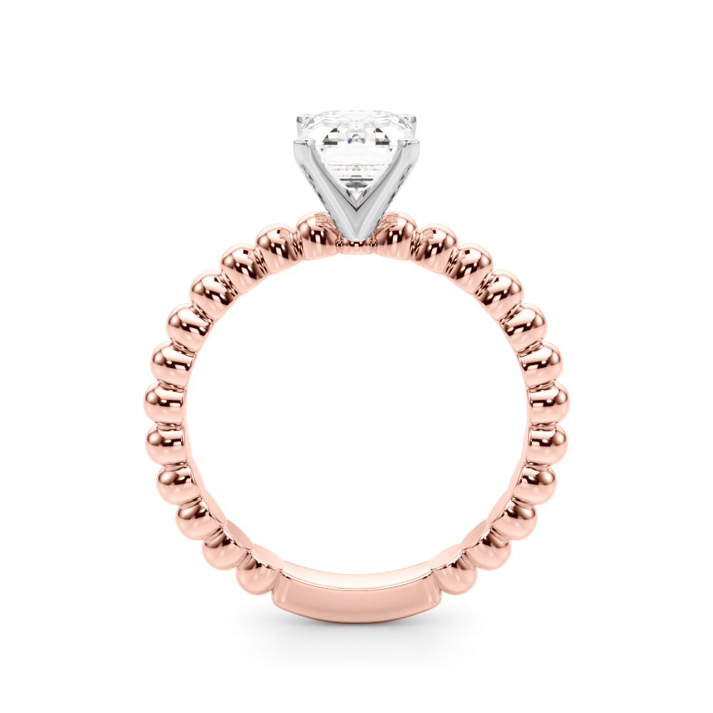 Rose gold Emerald Solitaire Beaded Band Prong Setting Ring
