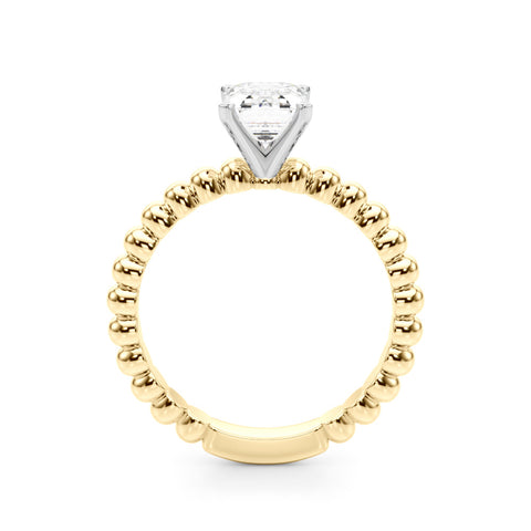 Yellow gold Emerald Solitaire Beaded Band Prong Setting Ring