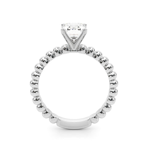 White gold Radiant Solitaire Beaded Band Prong Setting Ring