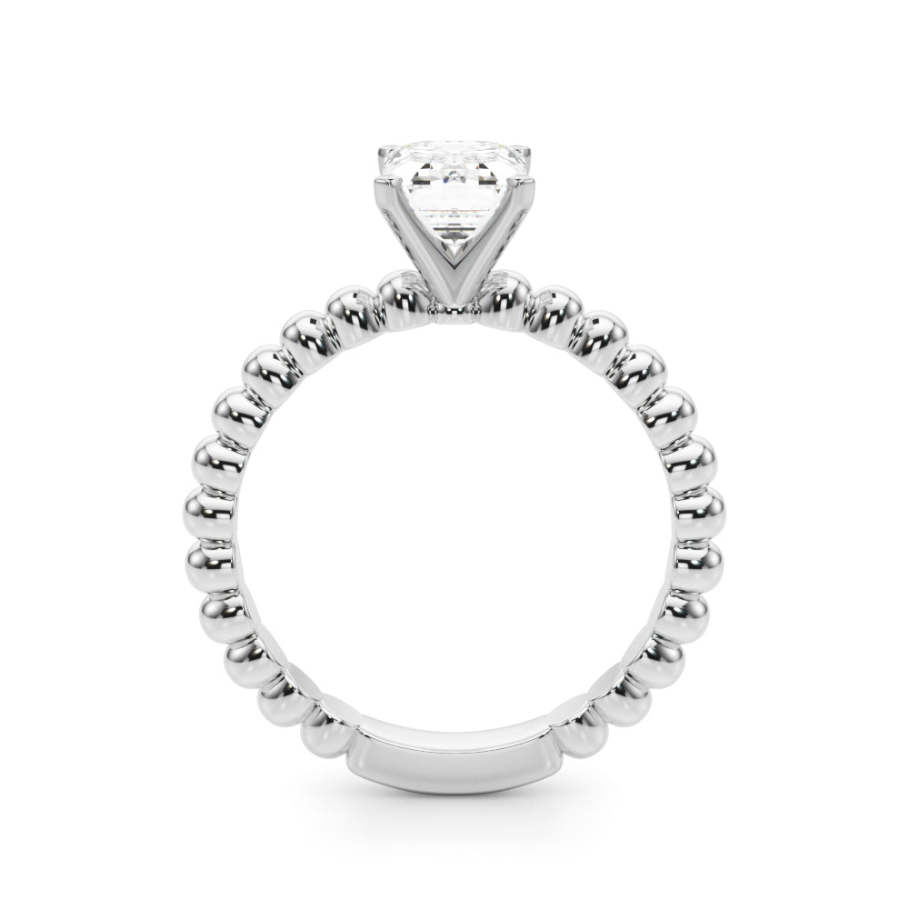 White gold Radiant Solitaire Beaded Band Prong Setting Ring