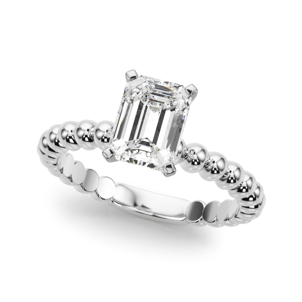 White gold Radiant Solitaire Beaded Band Prong Setting Ring