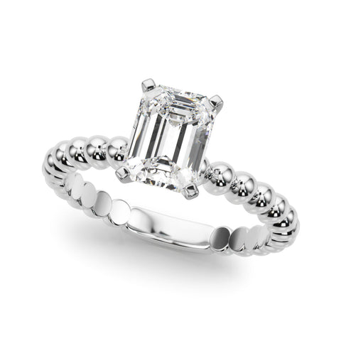 Platinum Radiant Solitaire Beaded Band Prong Setting Ring