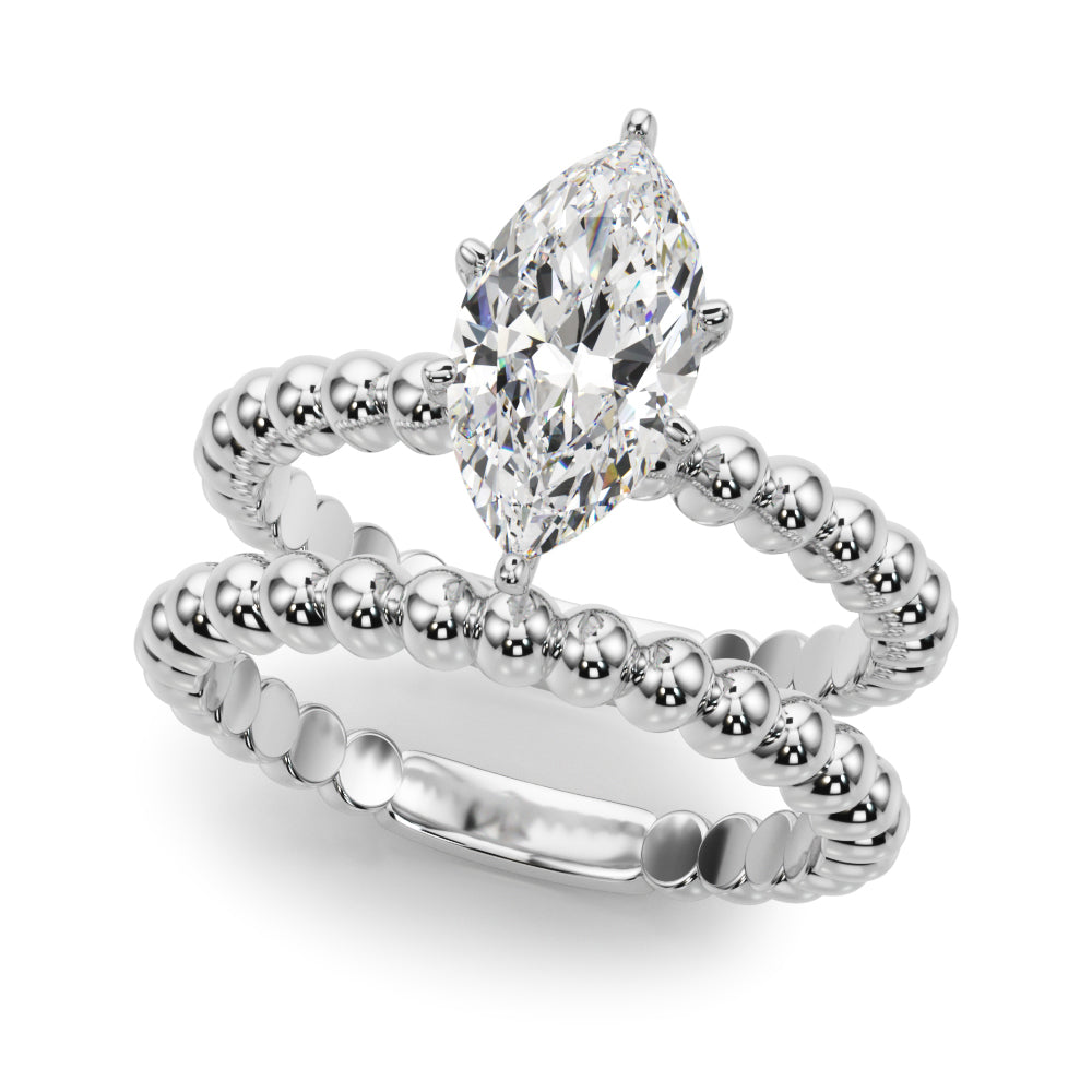 Platinum Marquise Solitaire Beaded Band Prong Setting Ring