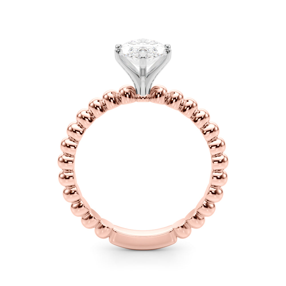 Rose gold Marquise Solitaire Beaded Band Prong Setting Ring