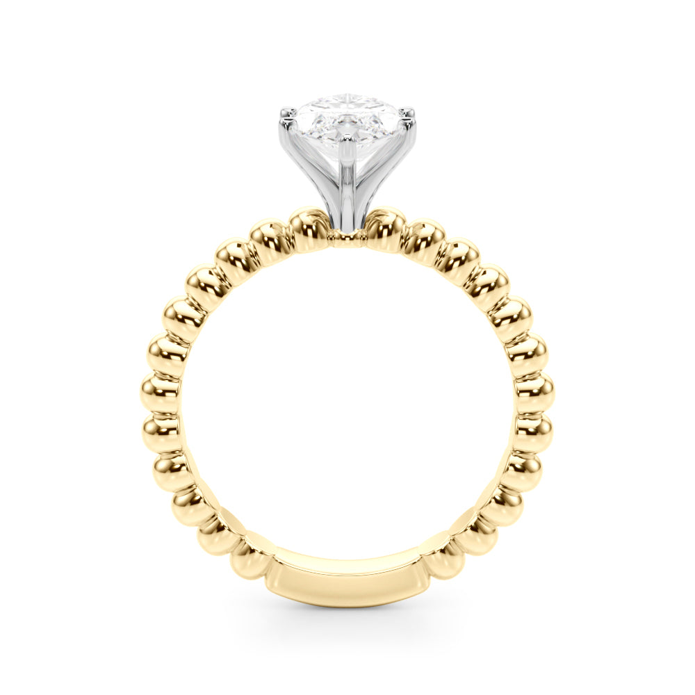 Yellow gold Marquise Solitaire Beaded Band Prong Setting Ring
