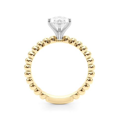 Yellow gold Marquise Solitaire Beaded Band Prong Setting Ring