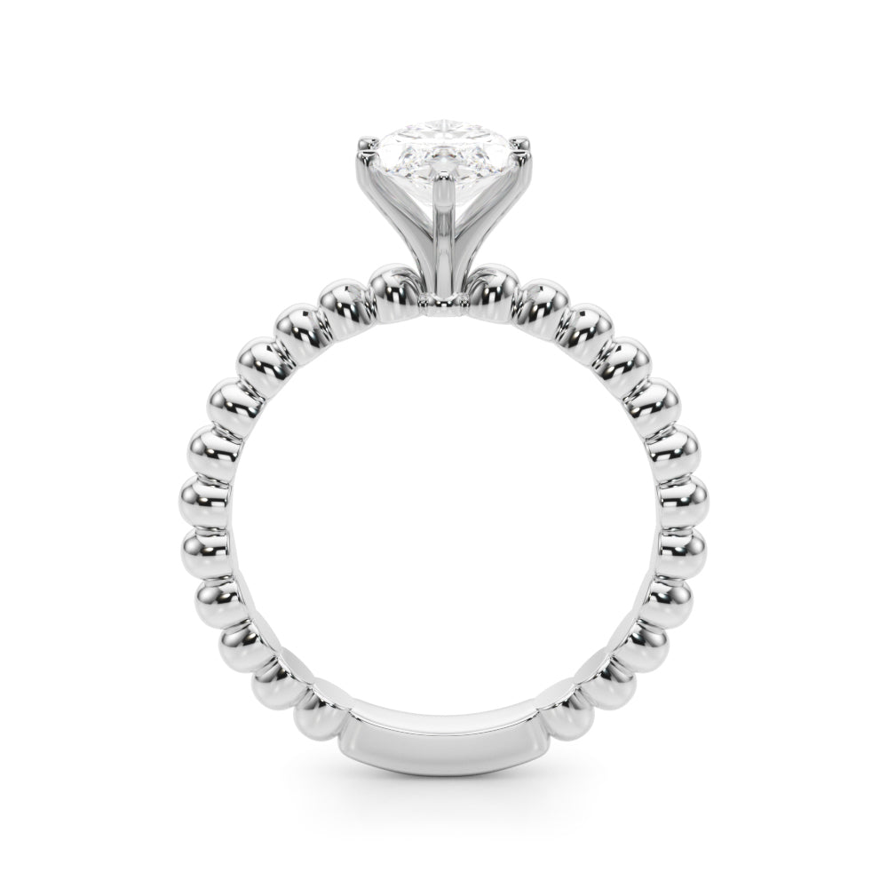 Silver Marquise Solitaire Beaded Band Prong Setting Ring
