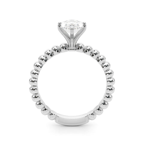 White gold Marquise Solitaire Beaded Band Prong Setting Ring