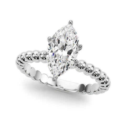 Platinum Marquise Solitaire Beaded Band Prong Setting Ring