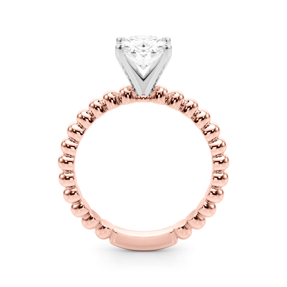 Rose gold Oval Solitaire Beaded Band Prong Setting Ring