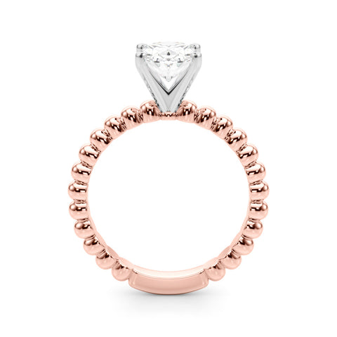 Rose gold Oval Solitaire Beaded Band Prong Setting Ring