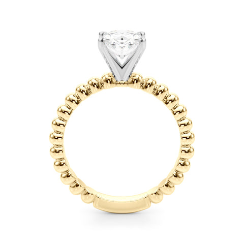 Yellow gold Oval Solitaire Beaded Band Prong Setting Ring