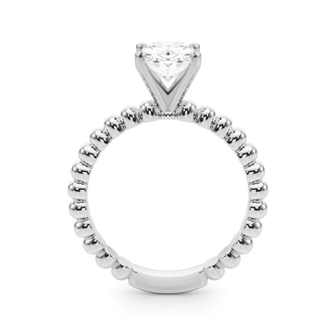 White gold Oval Solitaire Beaded Band Prong Setting Ring