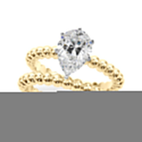 Yellow gold Pear Solitaire Beaded Band Prong Setting Ring