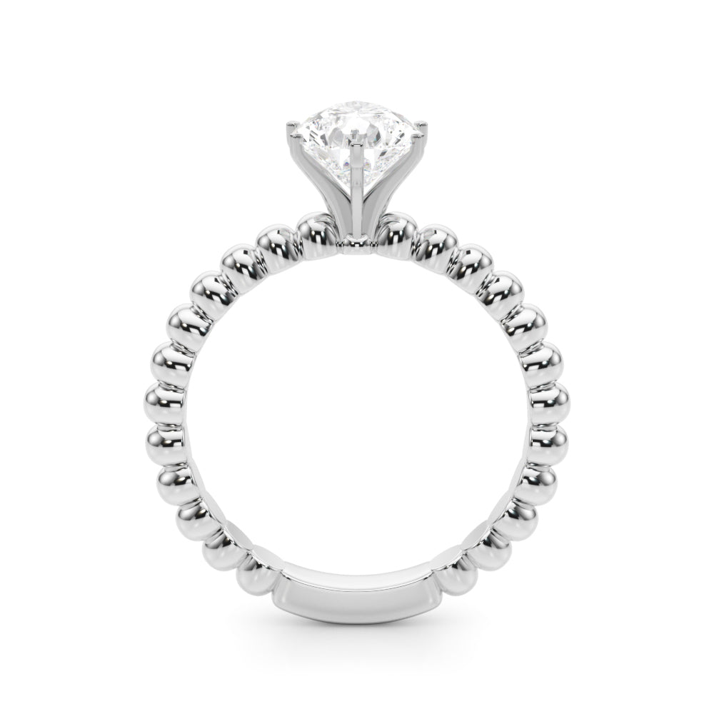 Silver Pear Solitaire Beaded Band Prong Setting Ring