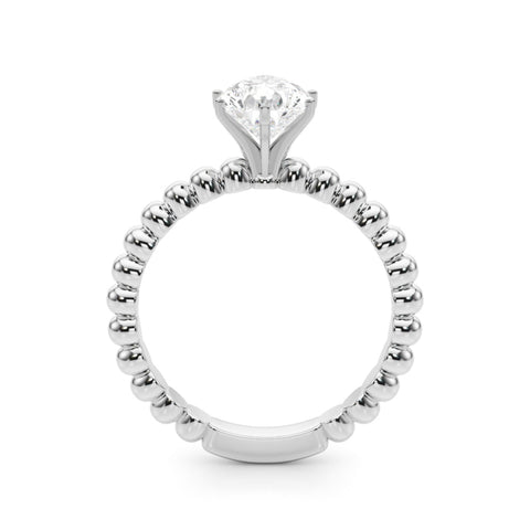 Platinum Pear Solitaire Beaded Band Prong Setting Ring