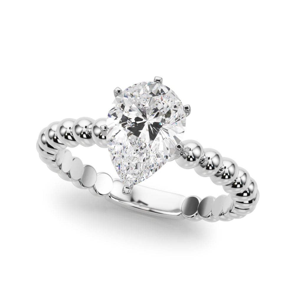 Platinum Pear Solitaire Beaded Band Prong Setting Ring