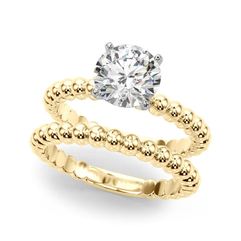 Yellow gold Heart Solitaire Beaded Band Prong Setting Ring