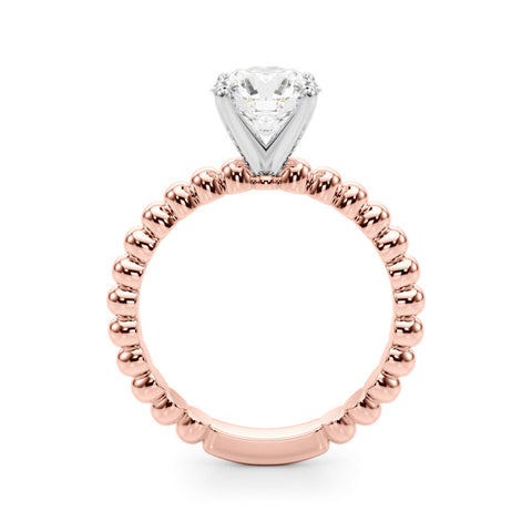 Rose gold Round Solitaire Beaded Band Prong Setting Ring