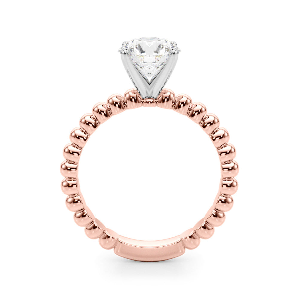 Rose gold Round Solitaire Beaded Band Prong Setting Ring
