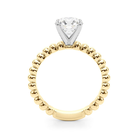 Yellow gold Round Solitaire Beaded Band Prong Setting Ring