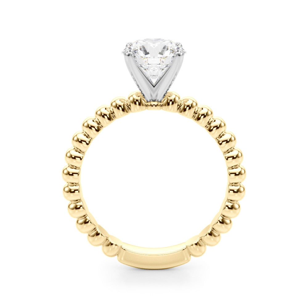 Yellow gold Round Solitaire Beaded Band Prong Setting Ring