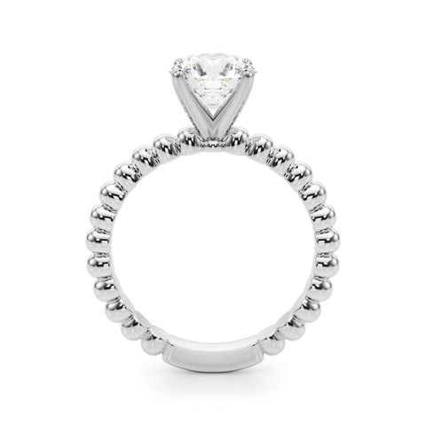 Platinum Round Solitaire Beaded Band Prong Setting Ring