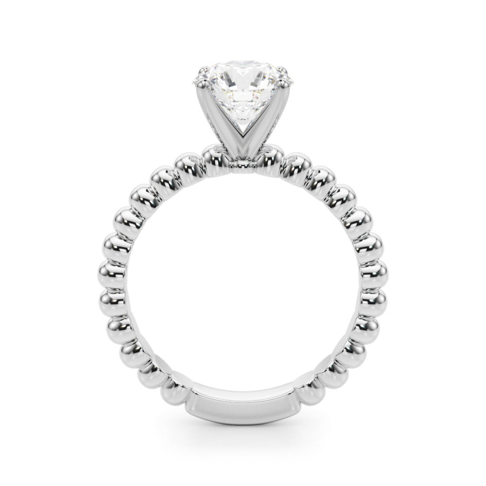 Platinum Round Solitaire Beaded Band Prong Setting Ring