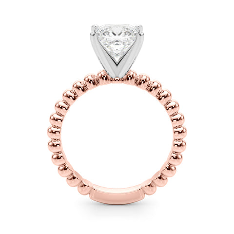Rose gold Princess Solitaire Beaded Band Prong Setting Ring
