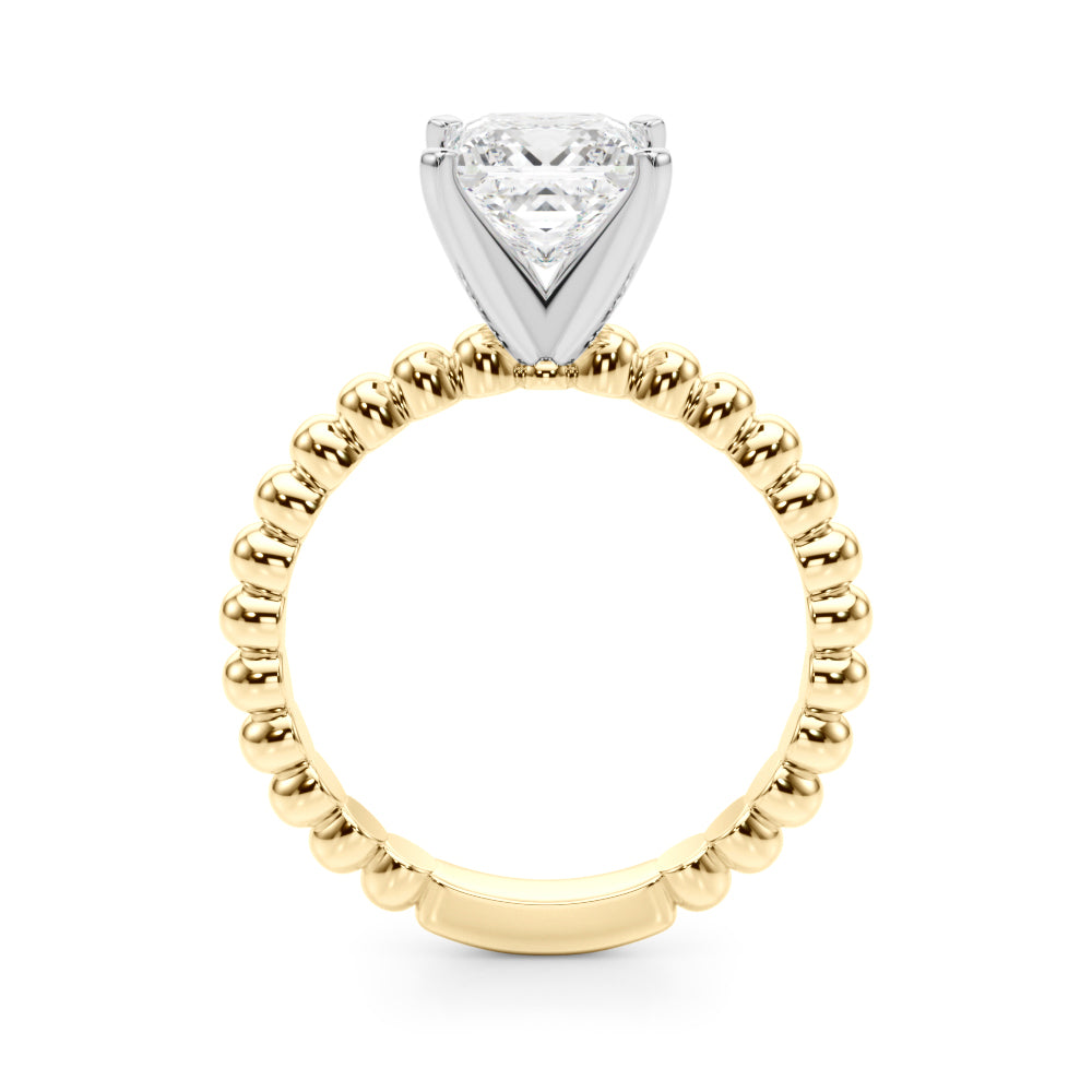 Yellow gold Princess Solitaire Beaded Band Prong Setting Ring