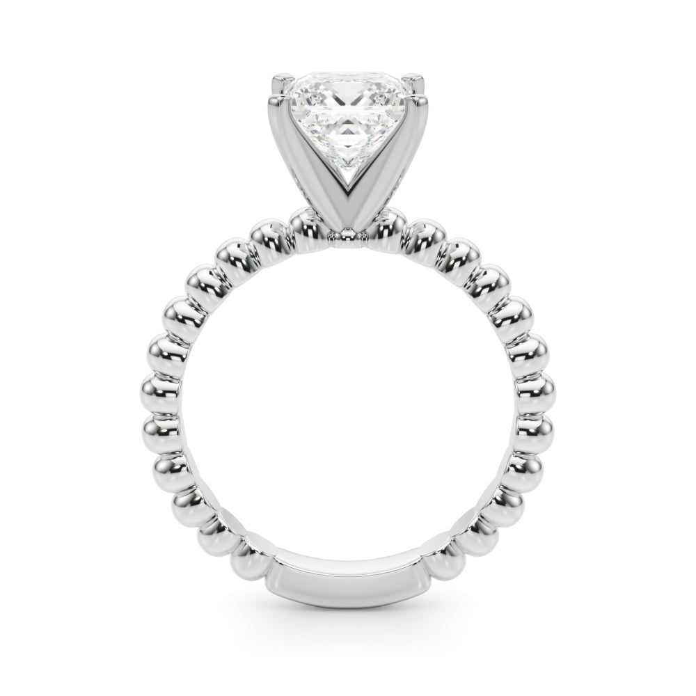 Silver Princess Solitaire Beaded Band Prong Setting Ring