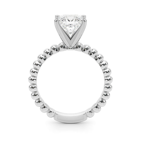 Platinum Princess Solitaire Beaded Band Prong Setting Ring