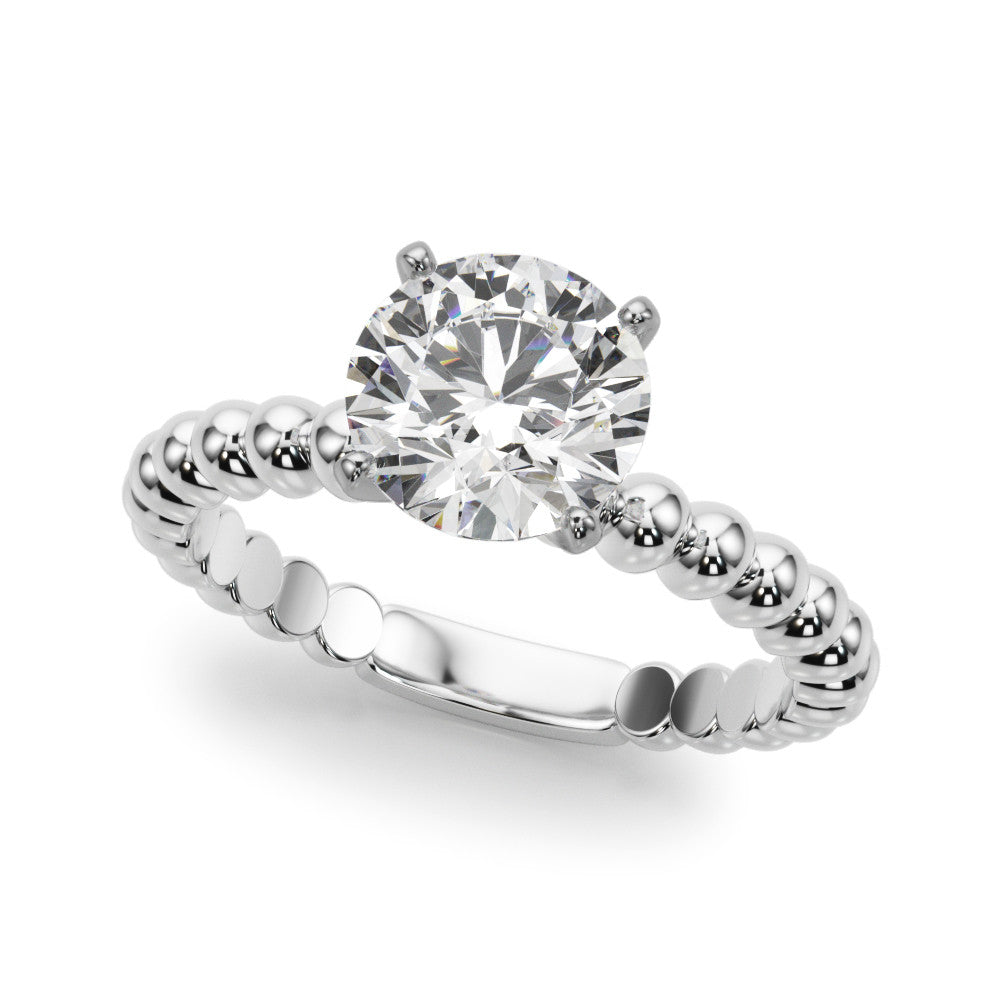 Platinum Round Solitaire Beaded Band Prong Setting Ring