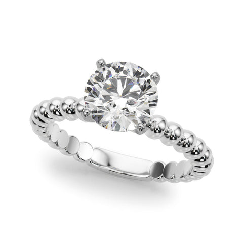 Silver Cushion Solitaire Beaded Band Prong Setting Ring