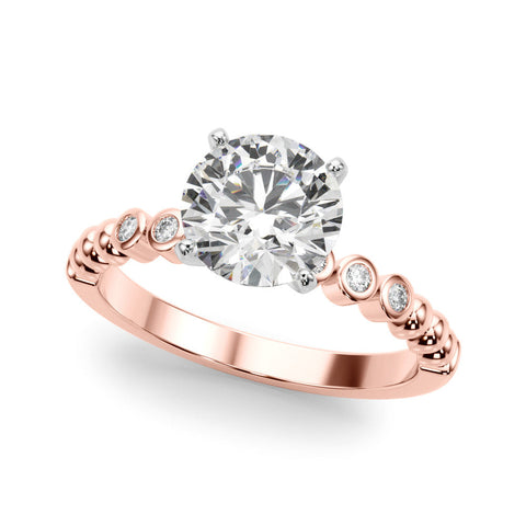 Rose gold Marquise Solitaire Bezel Accent Diamond Engagement Ring with Beaded Band and Four-Prong Setting