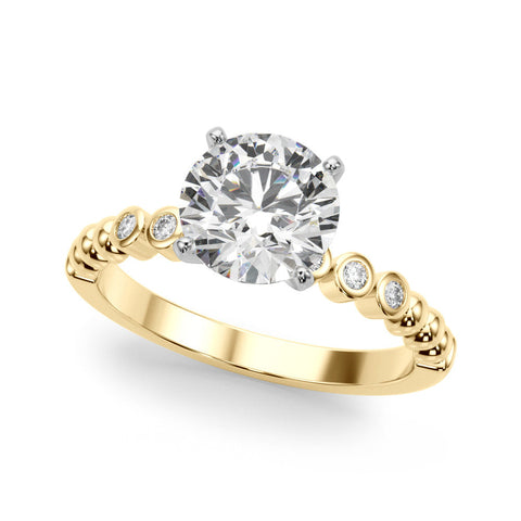 Yellow gold Marquise Solitaire Bezel Accent Diamond Engagement Ring with Beaded Band and Four-Prong Setting