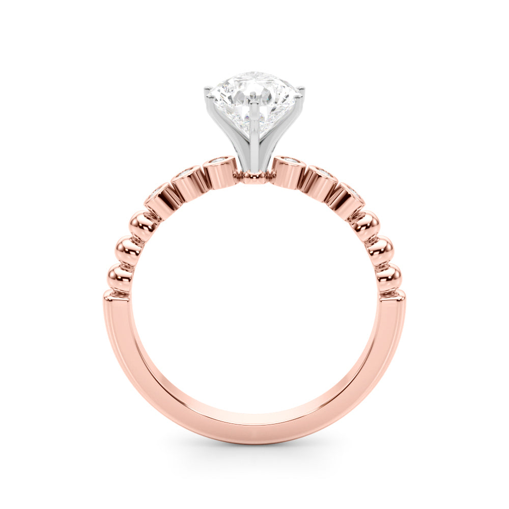 Rose gold Pear Solitaire Bezel Accent Diamond Engagement Ring with Beaded Band and Four-Prong Setting
