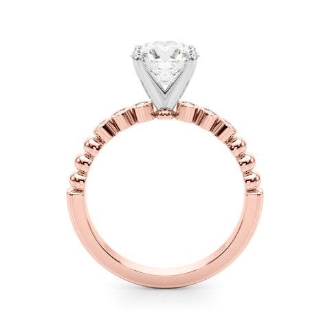 Rose gold Round Solitaire Bezel Accent Diamond Engagement Ring with Beaded Band and Four-Prong Setting