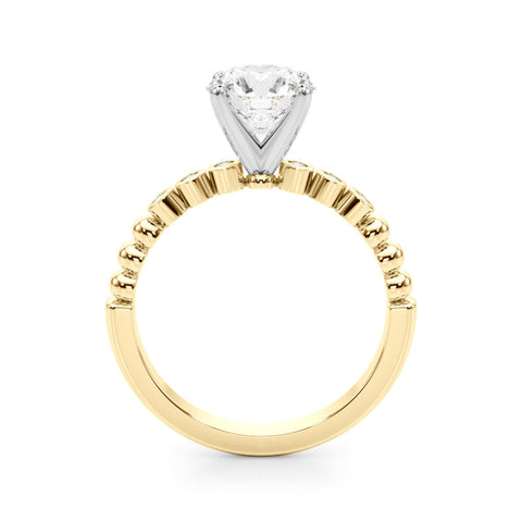 Yellow gold Marquise Solitaire Bezel Accent Diamond Engagement Ring with Beaded Band and Four-Prong Setting