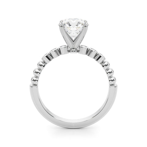 White gold Heart Solitaire Bezel Accent Diamond Engagement Ring with Beaded Band and Four-Prong Setting